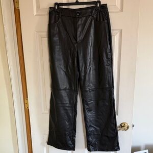 Black Straight Leg Leather Pants
